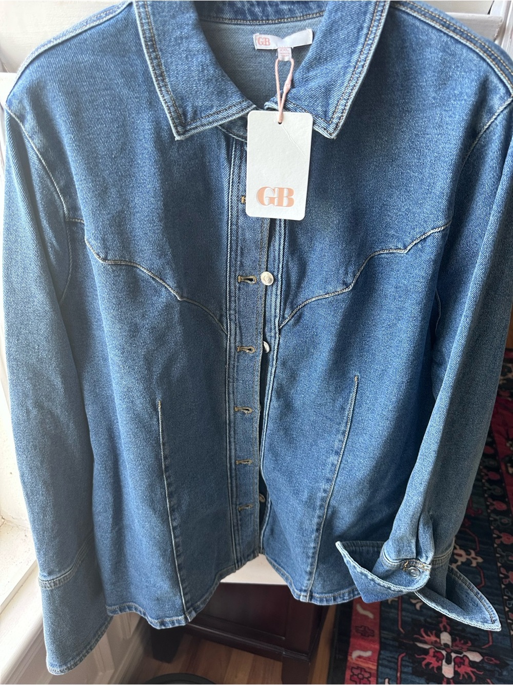Gianni Bini Denim Button-Up Jacket in Medium Blue